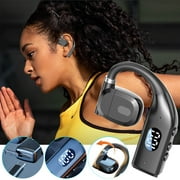 Singles Ear Bones Conduction Headset Bluetooth, Open Ear Earphones with LED Power Display Microphone, USB Rotary Bluetooth Headphones With Hanging Ears