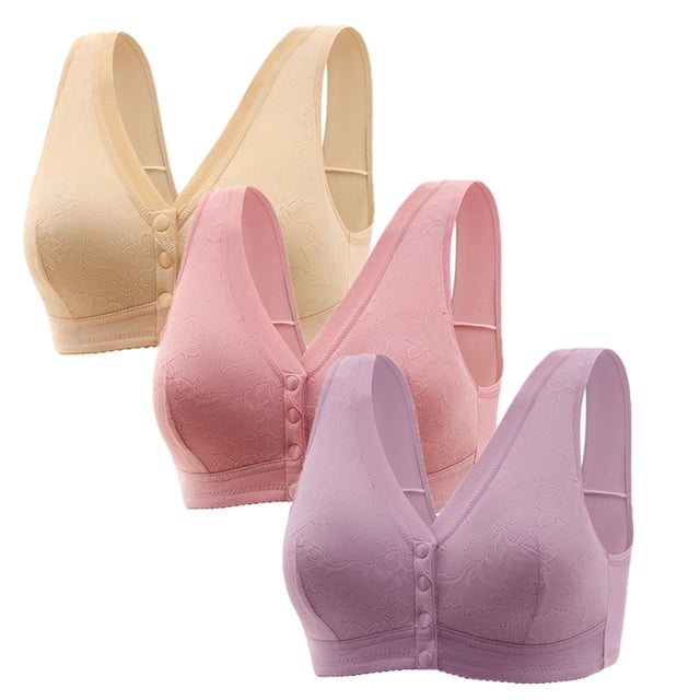 Timegard 3pc Front Closure Bras for Women Plus Size Wirefree Full Coverage Comfort Everyday Bralette