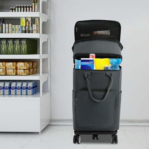 Foldable 5-Wheel Grocery Cart with Telescopic Handle & Waterproof Bag - Gray