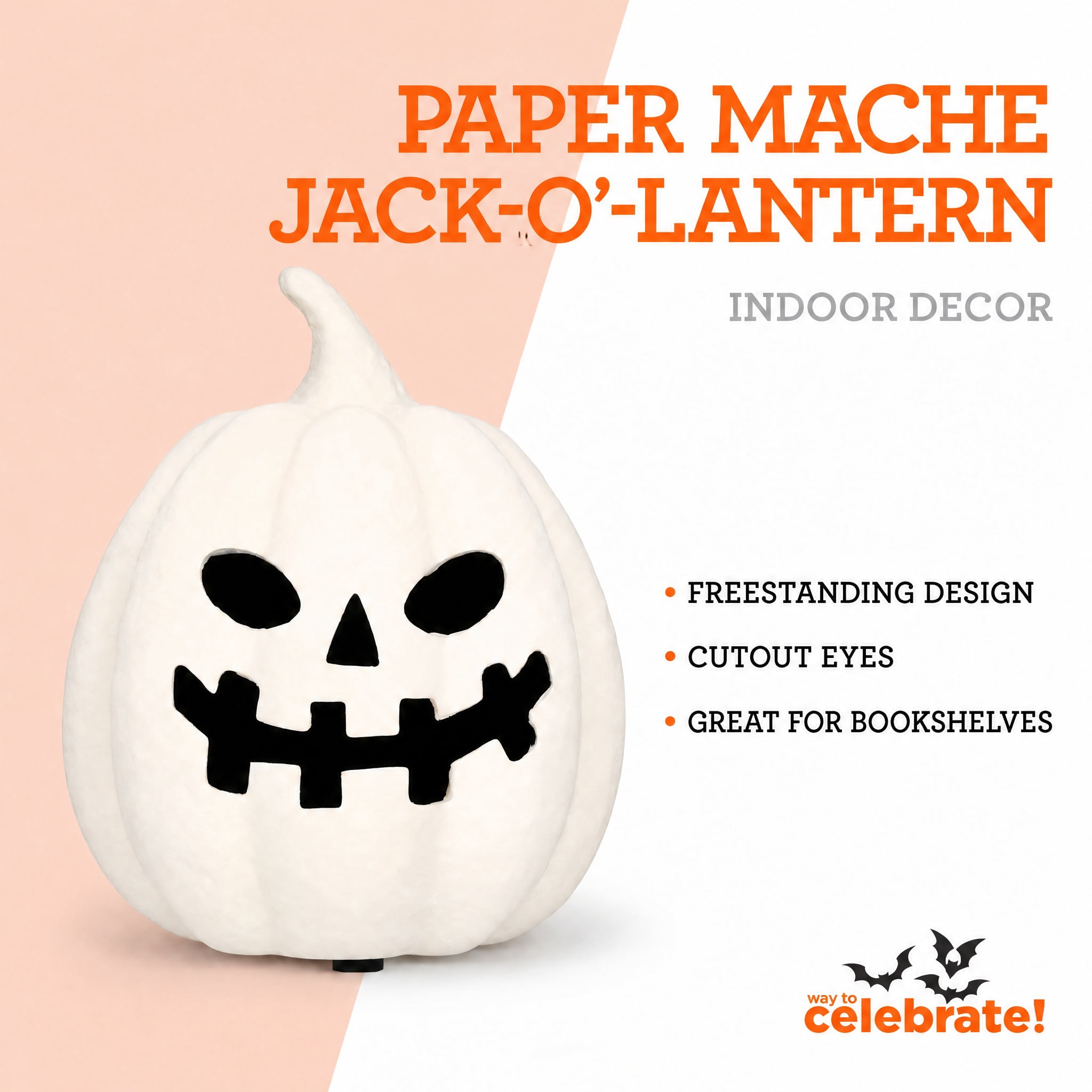 Paper Mache Jack-o'-Lantern Decoration, White, 8.3", Halloween by Way To Celebrate