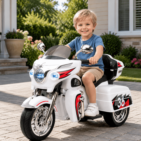 Kids Ride On Motorcycle, 12V Rechargeable Electric Ride On Toy Vehicle with Lights & Music, Toddler Motor Bike Gift for Children 3 Years Old