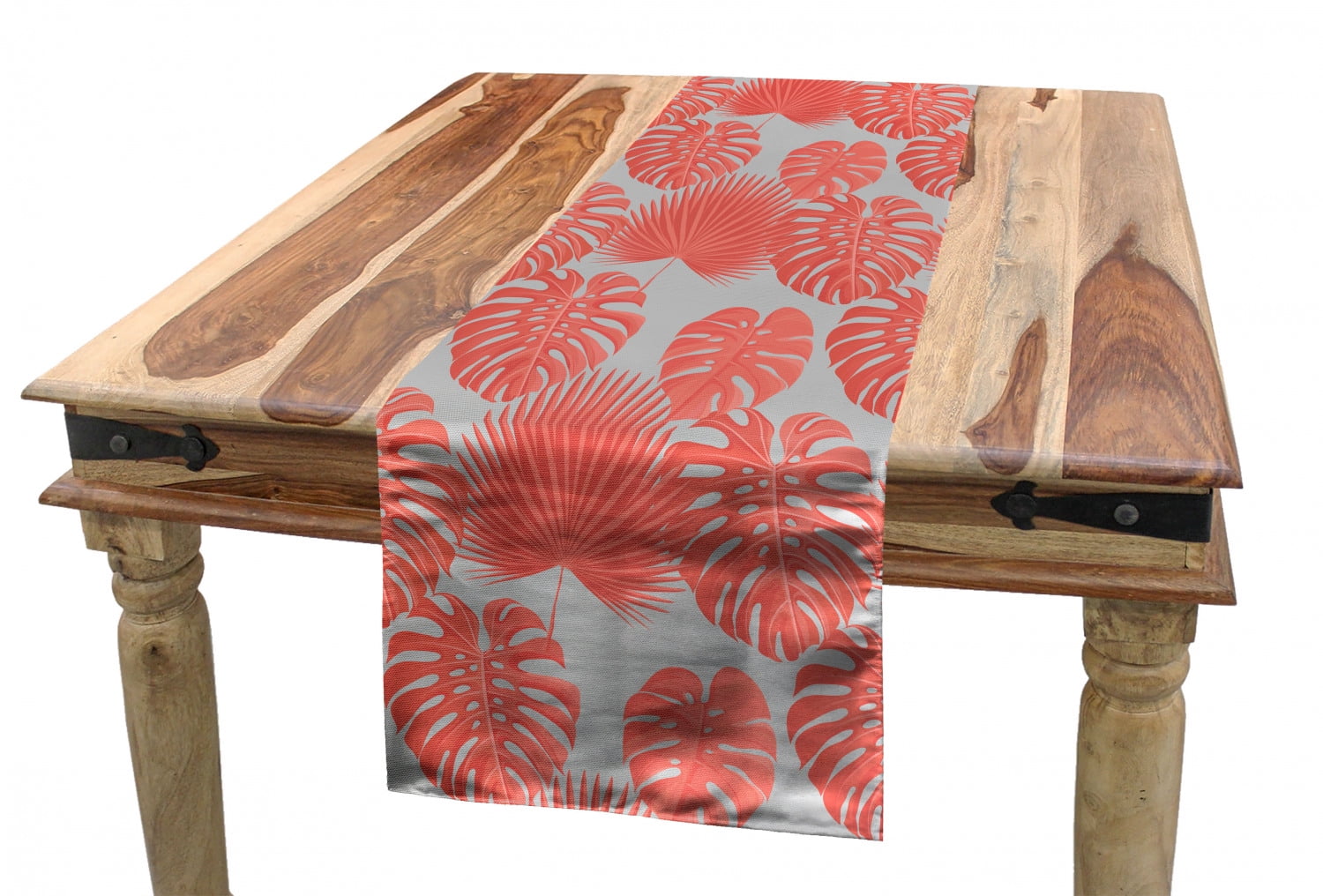 Tropical Table Runner, Print of Big Monstera Leaves Hawaiian Summer