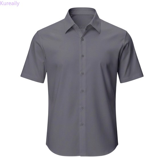 Kureaily Men's Short Sleeve Button Down Shirts Casual Printed Summer Regular Fit Beach Shirt Vacation Wedding Short Shirts,Large/(Gray)