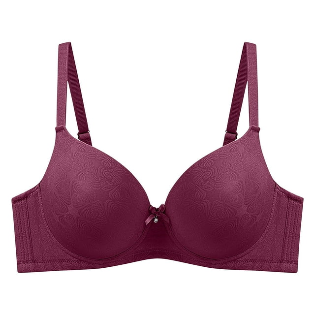 LOVZFMLL Plus Size Bras for Women Solid Color Floral Comfort Soft Bra Underwire Push Up Full Coverage Everyday Bralettes Red 48