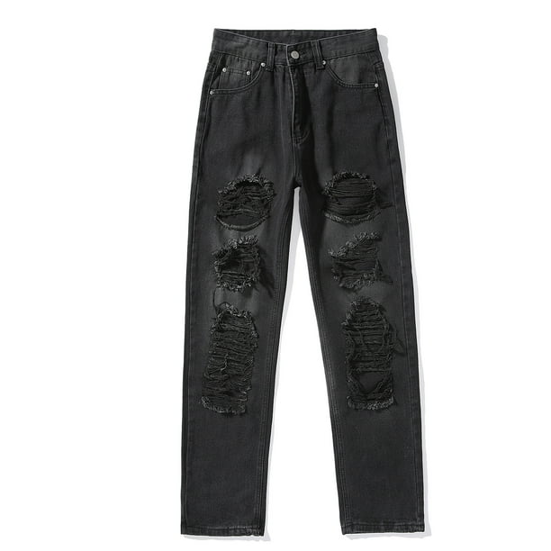 Y2K Ripped Jeans, High Waist Pants With Holes, Distressed Black