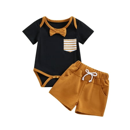 

Infant Baby Boys Gentleman Clothes Sets Outfits Short Sleeve Bow Tie Romper + Pocket Shorts Set
