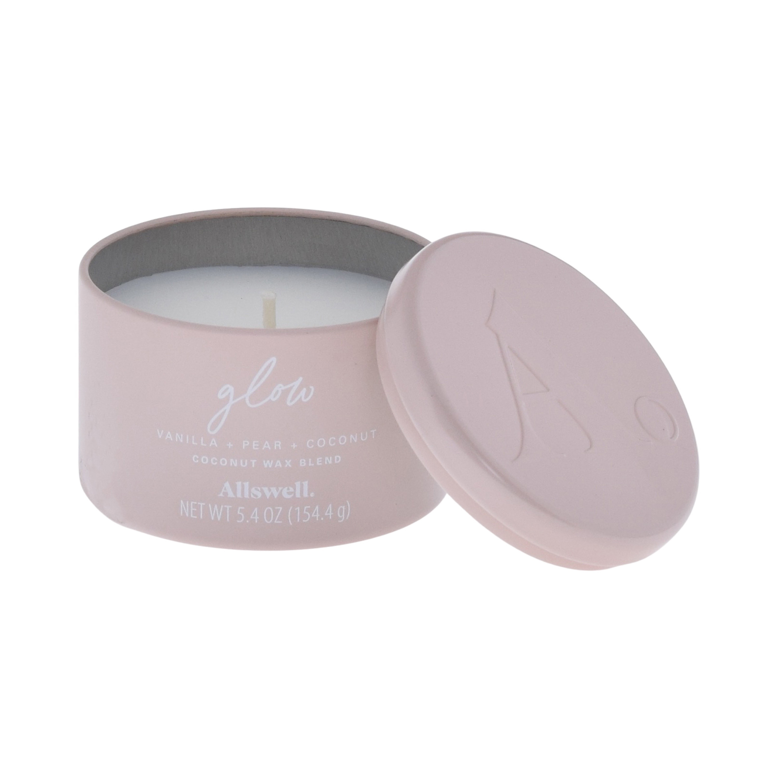 Allswell | Glow - Pink (Vanilla + Pear + Coconut) 5.4oz Scented Tin Candle