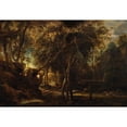 thumbnail image 2 of Peter Paul Rubens 18x14 Black Ornate Wood Framed Double Matted Museum Art Print Titled - A Forest at Dawn with a Deer Hunt (ca. 1635), 2 of 5