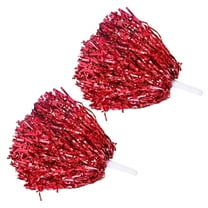 Farfi 2Pcs Cheerleading Pom Poms with Plastic Handle Colorful Metallic Foil Pom Poms for Cheerleader Spirited Sports Dance Cheer up Props for Women Girls Cheerleading Red