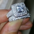 thumbnail image 6 of 2Pcs/Set 925 Silver Ring Women Luxury Cubic Zircon Wedding Ring Sz 6-10, 6 of 8