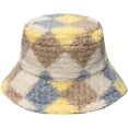 thumbnail image 4 of CoCopeaunts British Style Bucket Hat for Men Colorful Geometric Plaid Fleece Lambs Wool Winter Outdoor Warm Fisherman Hats, 4 of 8