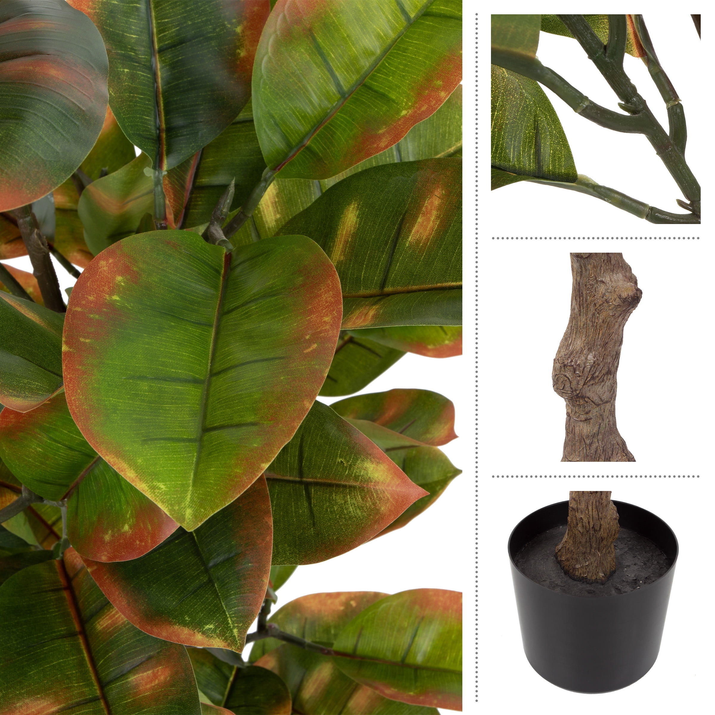 Pure Garden 51-Inch Artificial Rubber Plant - Faux Tree, Variegated