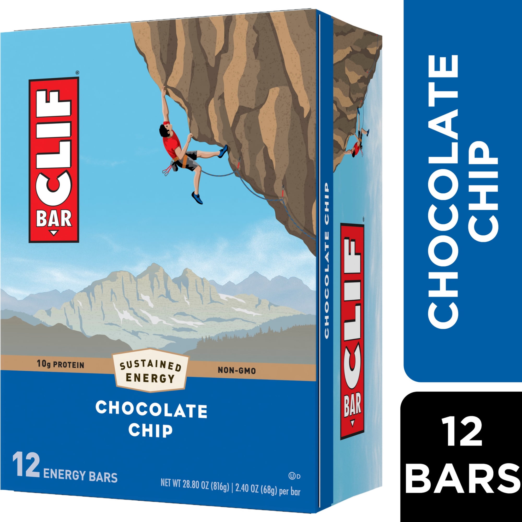 CLIF BAR Chocolate Chip Energy Bars, Plant Based Protein Bars, 12ct