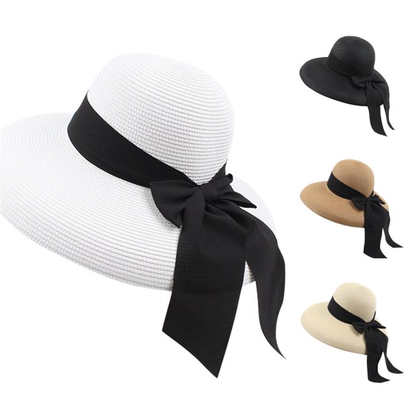 LiuXxxx Straw Sun Hat for Women Beach Summer Bow Fashion Baseball Caps White