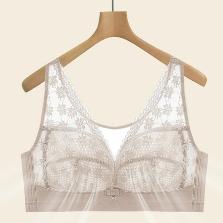 Elvqul Plus Size Bras Women Wirefree Lace Breathable Bralette Underwire Gray Underwear Nylon Bras