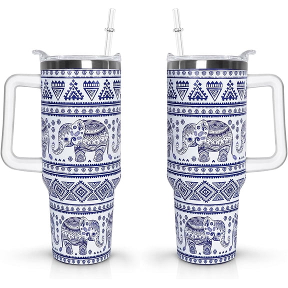 40 oz Elephant Tumbler with Handle and Straw Lid Gift for Elephant Women Double Insulated Cup Travel Coffee Mug