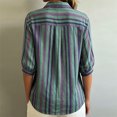 thumbnail image 5 of Morttic Women's Striped Lapel Collar Button Down Shirt – Collared Puff 3/4 Sleeve Blouse, Casual Loose Summer Top Green，XL, 5 of 6
