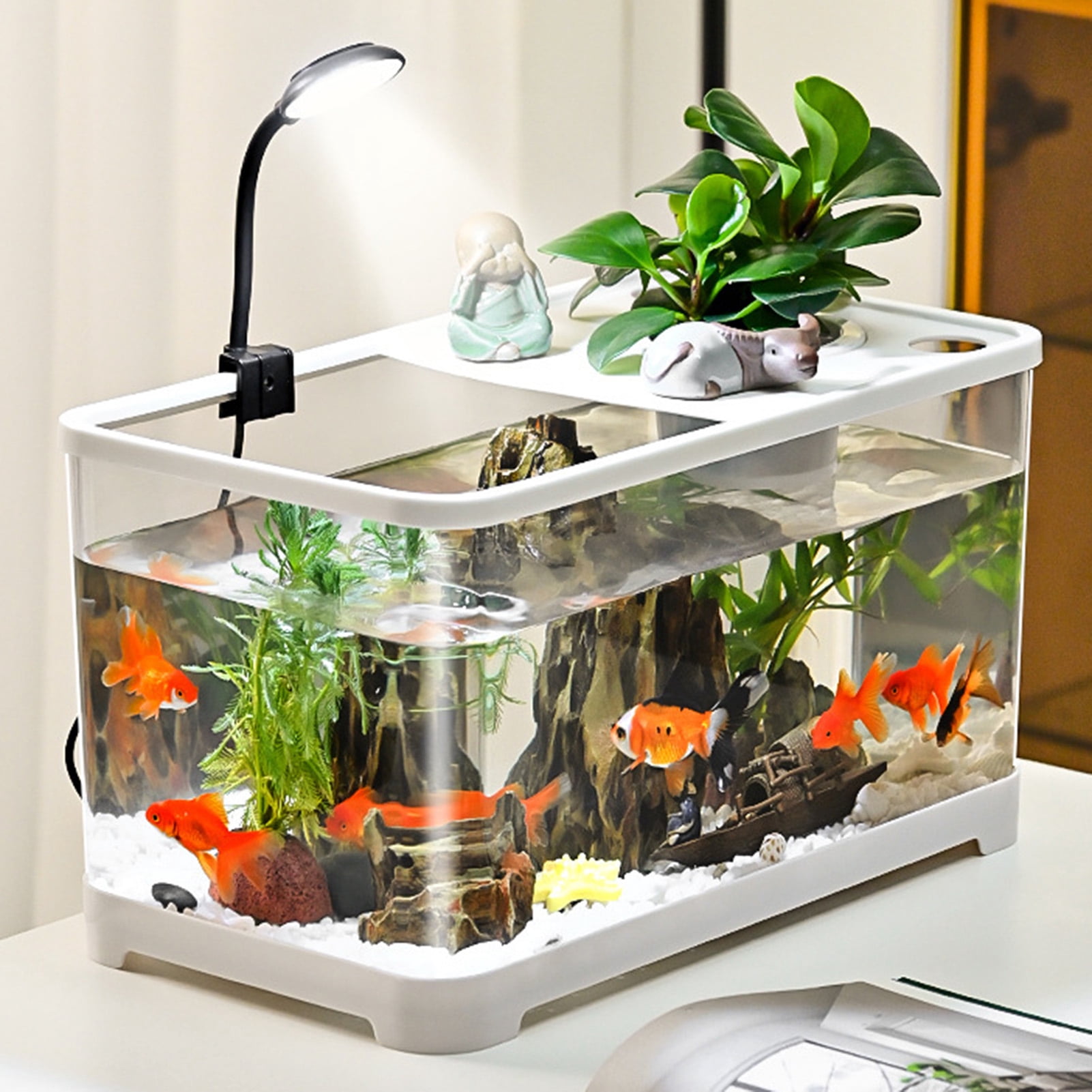 YIFAEUX Plastic Fish Tank Small Betta Fish Tank with Hanging Basket Household Aquarium Turtle Tank Kit for Turtles Crabs Fishes Amphibians Reptiles