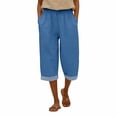 thumbnail image 5 of Outfmvch Capri Pants for Women Travel Pants Cropped Linen Pants Women Lounge Sweatpants Wide Leg Palazzo Hiking Capris for Women High Waisted Pull On Pants Drawstring Linen Pants Cropped Pant Blue M, 5 of 7