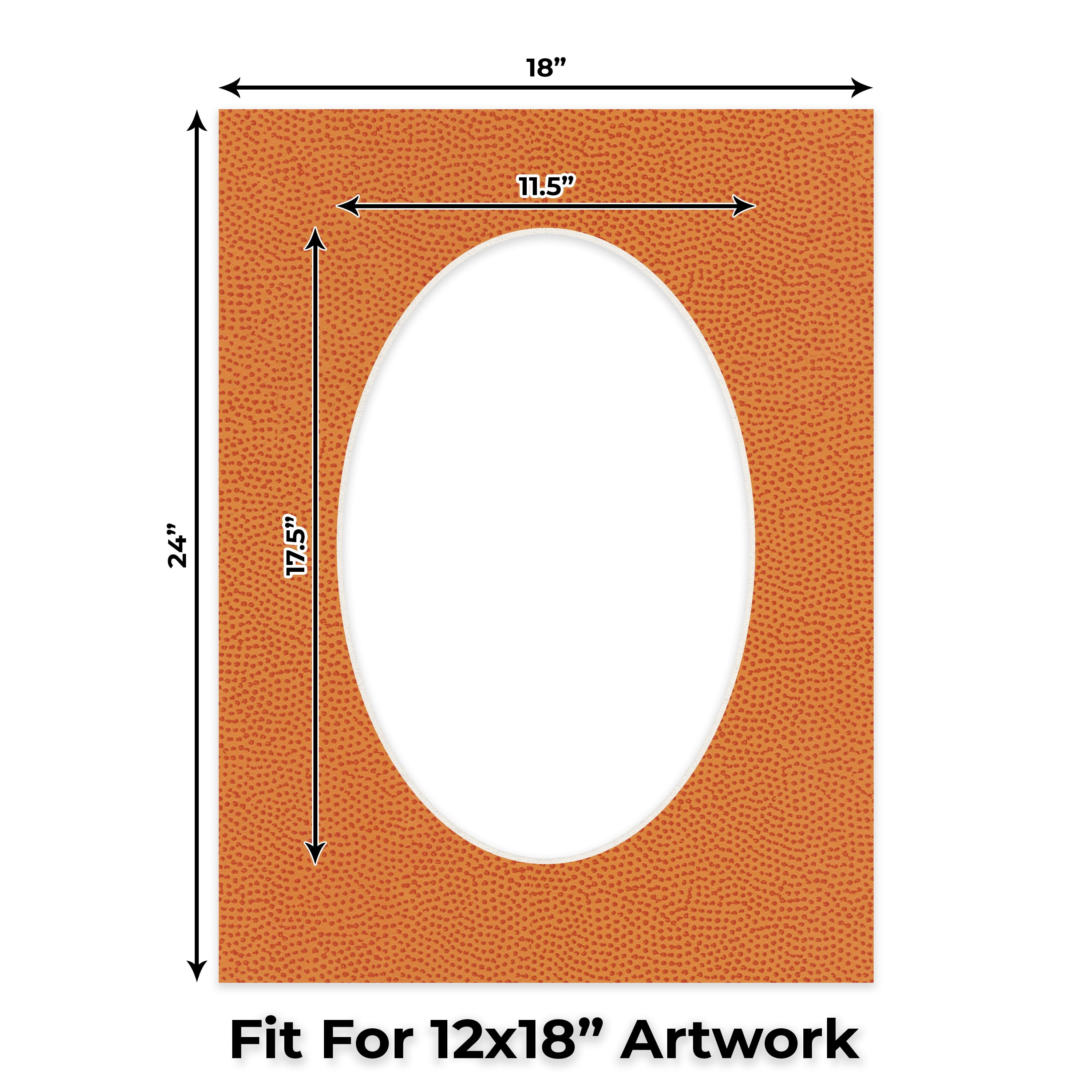 Basketball Texture Picture Frame Mat for 18x24 Frames - Oval Opening for 12x18 Photos - 25 Mats