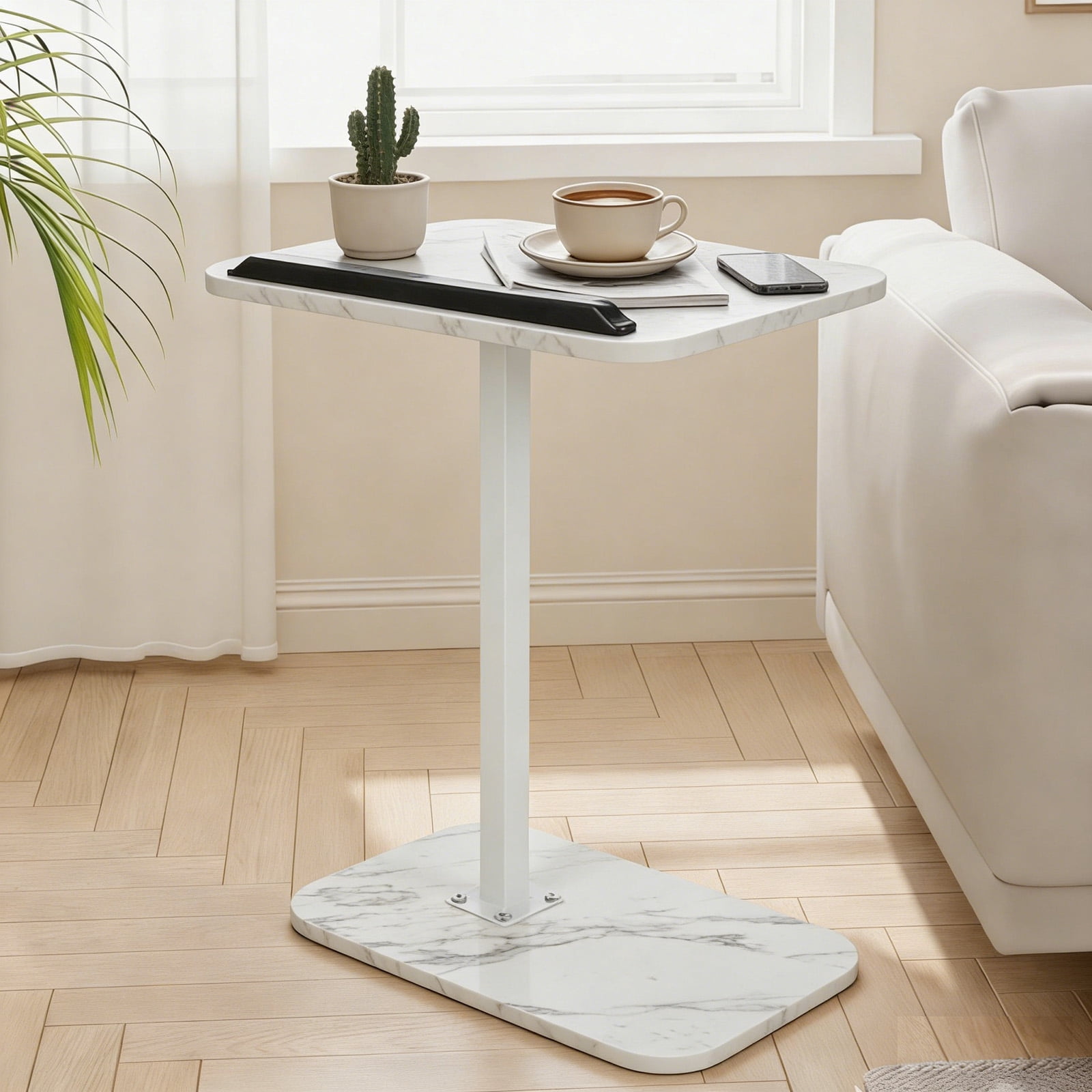 PinkSheep Small Side Table End Table Accent Table Tray Table  for Bedroom Living Room Small Spaces, White