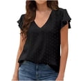 thumbnail image 2 of Swuxness Women Short Sleeve Casual T Shirts, Spring and Summer Tops, Ladies V-Neck Solid Color Comfortable Fashion Loose Pullover Tee Black, M, 2 of 4