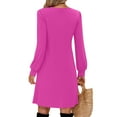 thumbnail image 4 of Women's Solid Color Casual Fashion V-Neck Long Sleeve Mid Length Dress for Spring and Autumn Everyday Wear,Hot Pink,2XL, 4 of 5