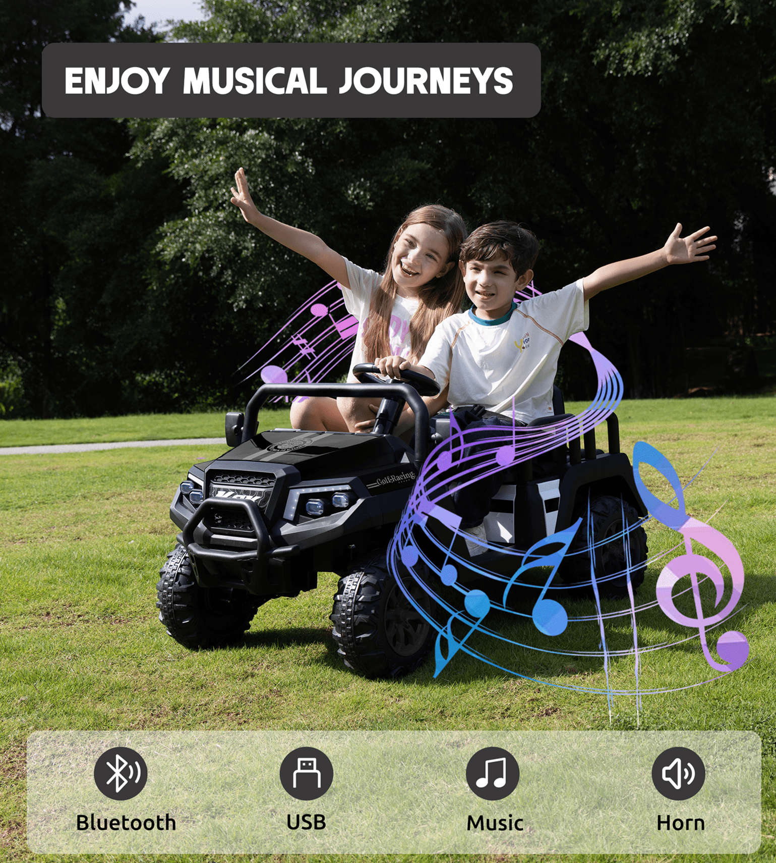 SaveJoy 24V 4 Seater Ride on Toys, Powered Ride on Cars w/ Four Wheels, Electric Car with Parent Remote Control for Toddlers Kids Girls Boys, Black