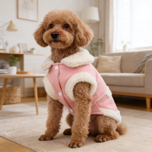 Winter Dog Vest, Warm Sherpa-Lined Coat with Bow & D-Ring for Small Dogs