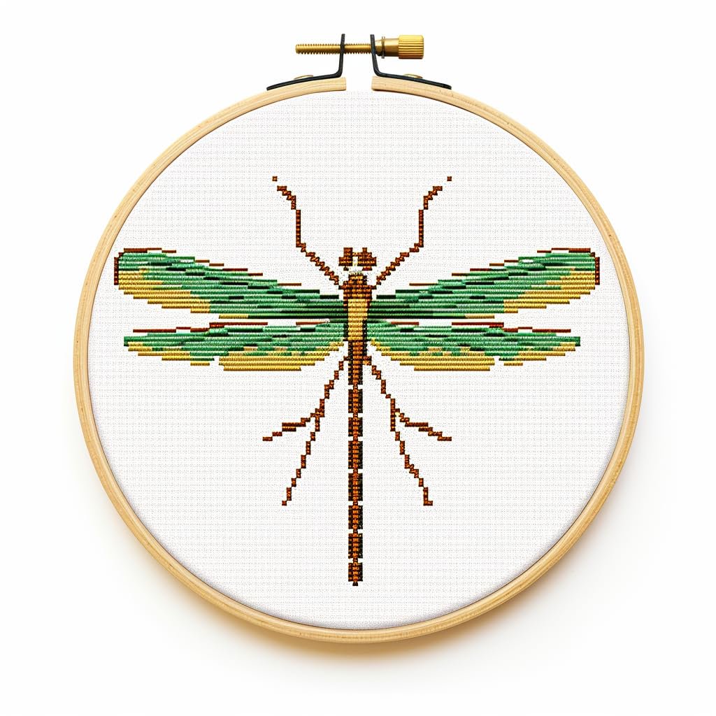 Cartoon Simple Dragonfly DIY 11CT Stamped Cross Stitch Kits Easy for Beginners Children with Hoop Needlepoint Counted Embroidery Kits Art Craft Wall Decoration 12x12inch(7)