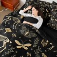 thumbnail image 4 of Homewish Dark Halloween Deer Skeleton 7-Piece Twin Bedding,Mushroom Dragonfly Print Bedding Comforter Set,Black Gold,Black Reversible, 4 of 8