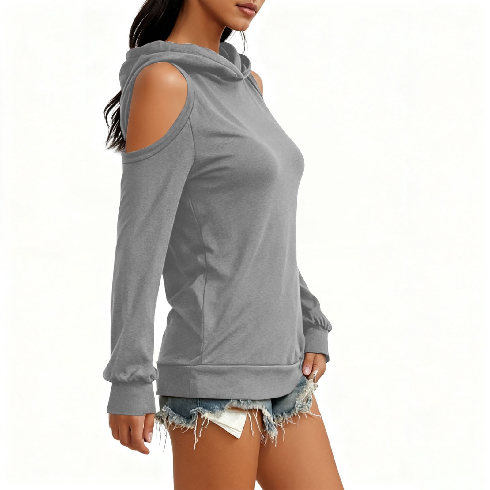 BSDJILFG Cold Shoulder Sweaters for Women Bell Sleeve Knitting Cotton Top High Neck Backless Soft Cozy Loose Blouses