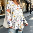thumbnail image 4 of CLOISE Womens Tunic Tops Plus Size V Neck Casual Shirts Floral Long Sleeve Pullover Fall Loose Clothing White 2XL, 4 of 6