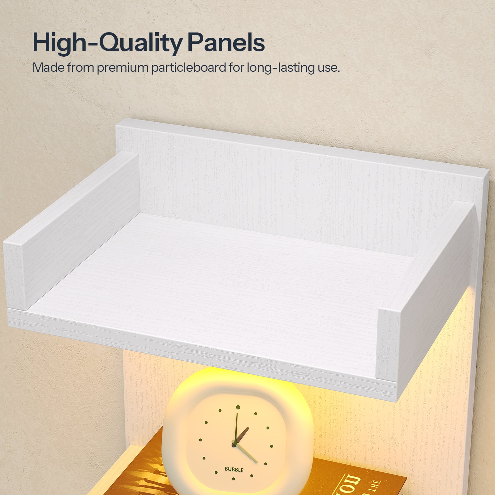 Vertical 4-Tier LED Floating Wall Shelves, White