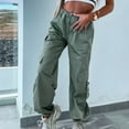 thumbnail image 4 of Sngxgn Cargo Pants Women Adjustable Elastic Waist Cargo Straight Leg Loose Baggy Wide Leg Trousers pants for women(Green,XL), 4 of 9