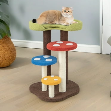 Demi Bonn 37" Cat Tree House, Small Cat Condo with Sisal Scratching Post, Mushroom Cat Tower, Multicolor