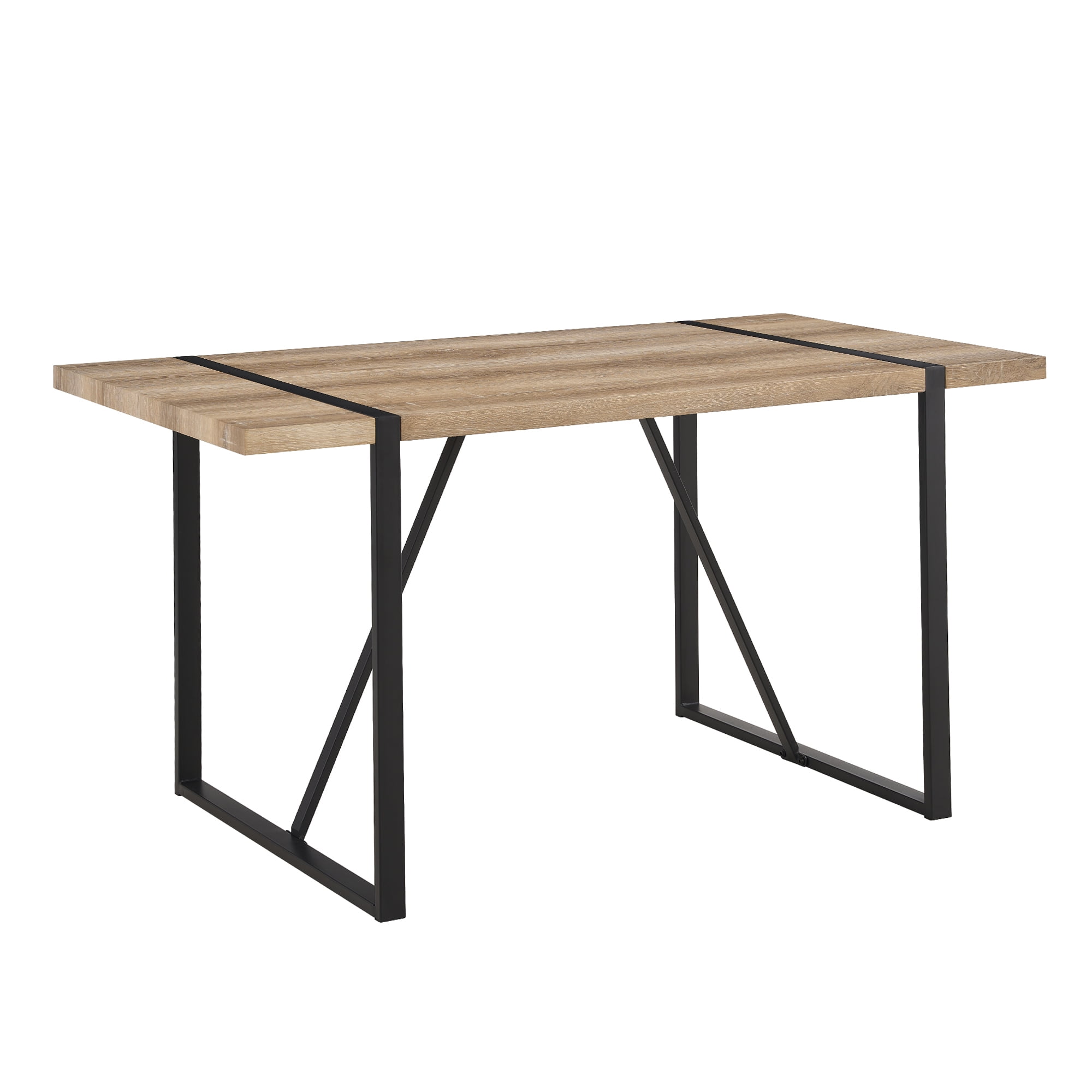 55" Dining Table For 4-6 Person, With 1.5" Thick Engineered Wood Tabletop and Black Metal Legs