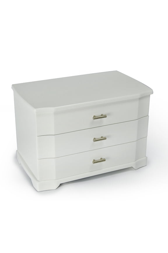 Modern Matte White 18 Note Ballerina 3 Tiered Musical Jewelry Box - Easy Song Selection - Ballerina Girl (Lionel Richie)