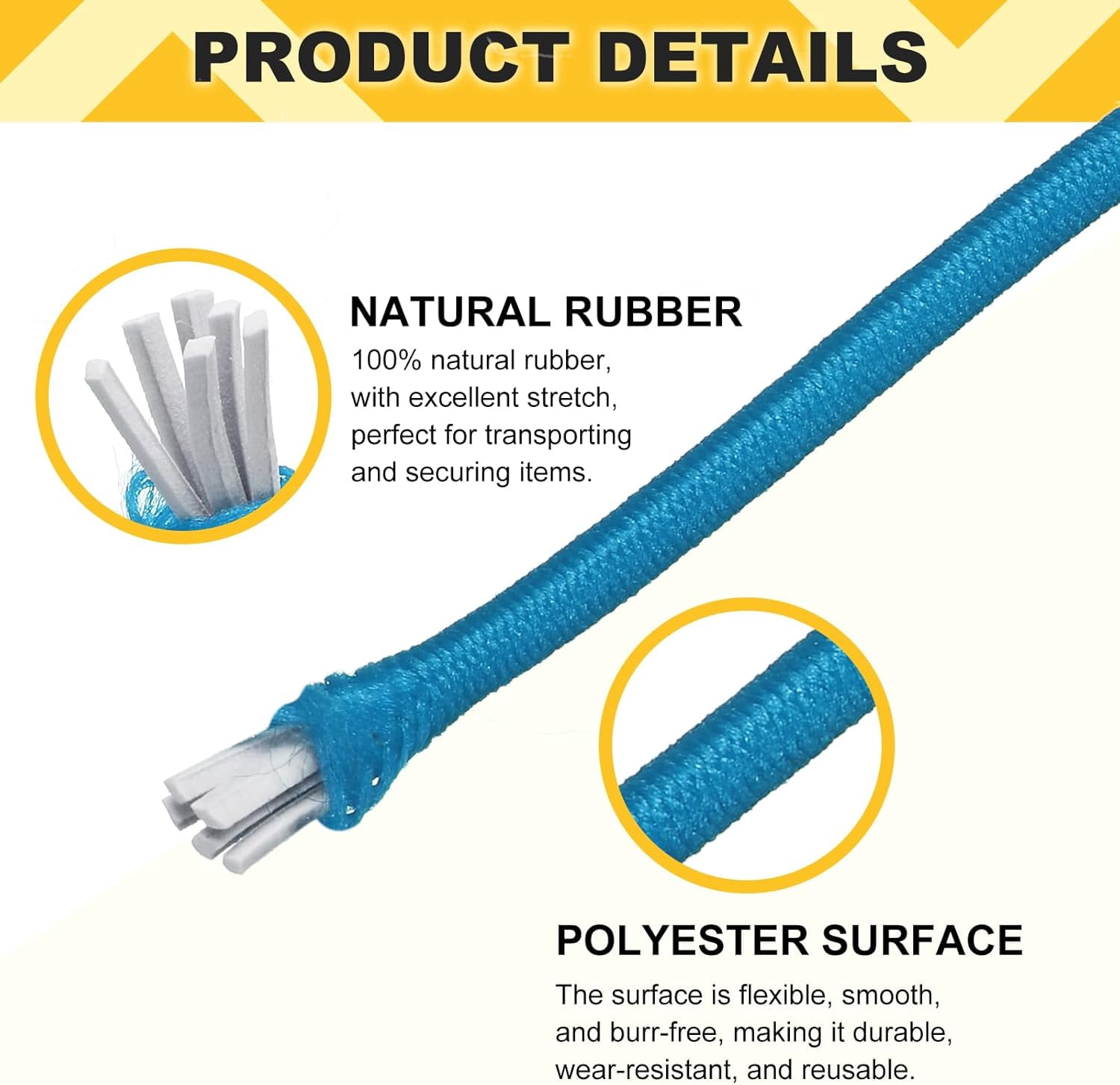 MKEUDQ-Elastic Bungee Cord, 1/8" x 49' Heavy Duty Polyester Bungee Shock Cords Kayak Stretch String Rope for Kayak Strap Tarp Tie Boating Tent Camping DIY Craft, Sky Blue