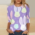 thumbnail image 2 of Moxiu Womens Easter Blouse Easter Tops 2025 Cute Rabbit Bunny Tunic Blouse Funny Graphic Tees 3/4 Length Sleeve Tops Purple,S, 2 of 5