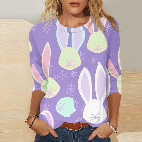 Xixinqiwan Happy Easter Day Womens Tops,Womens Plus Size Bunny Graphic Tees Happy Easter Bunny Hare Tops Funny Spring Shirts