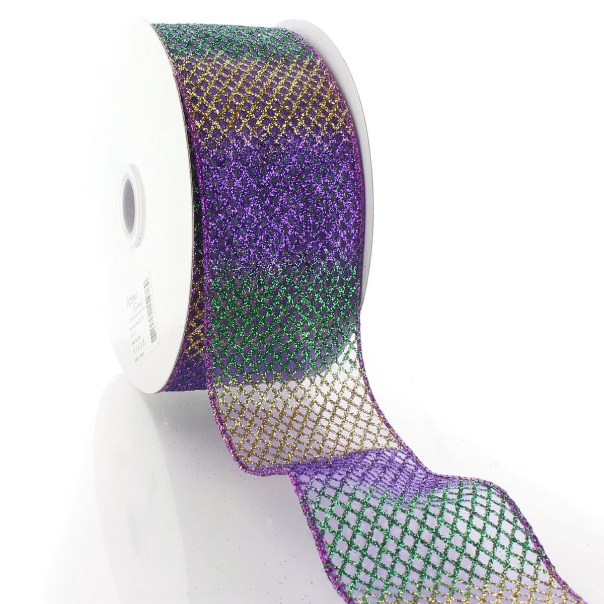 Ribbon Traditions 2 1/2" Wired Ribbon Sheer Ombre Glitter Diamond Mesh - Purple - 10yds