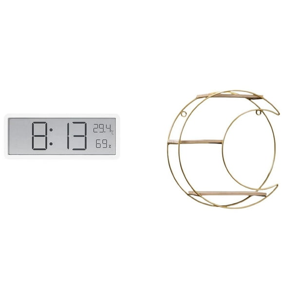 Reloj de pared digital,Reloj de pared digital multifuncional para oficina,Reloj de escritorio de pantalla grande y sencillo,Estante de almacenamiento de pared,Estantería colgante de pared de