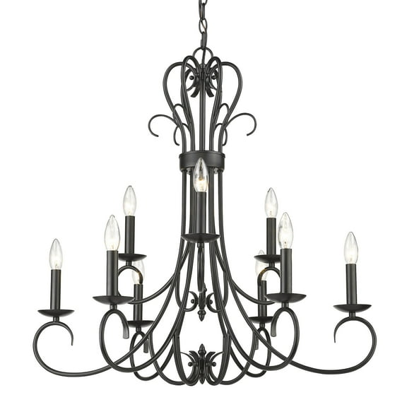 Golden Lighting Homestead 2-Tier 9 Light Metal Candelabra Chandelier in Black