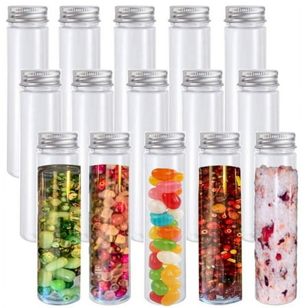 

15Pcs 110Ml Plastic Test Tube Clear Flat Test Tubes Plastic Test Tubes with Screw Caps for Candy Beans Party Decor