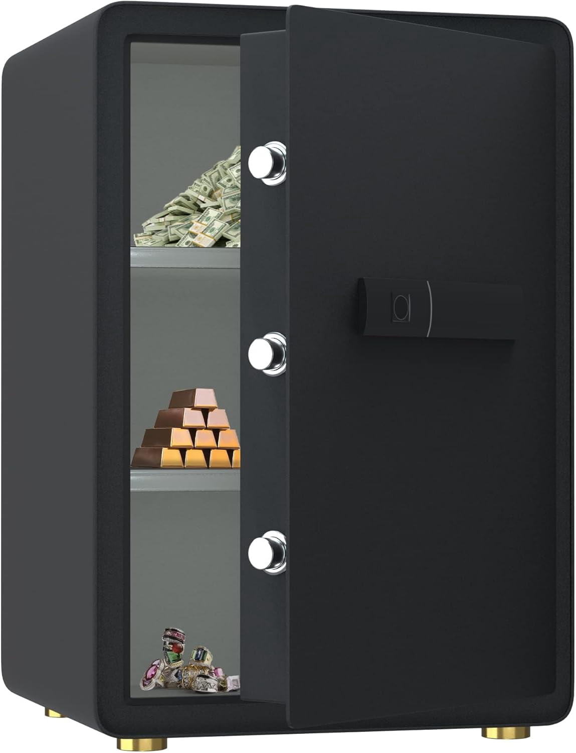 Reliancer 3.4 Cu.ft Biometric Fingerprint Safe Box with Sensor Light, for Home, Office, Black