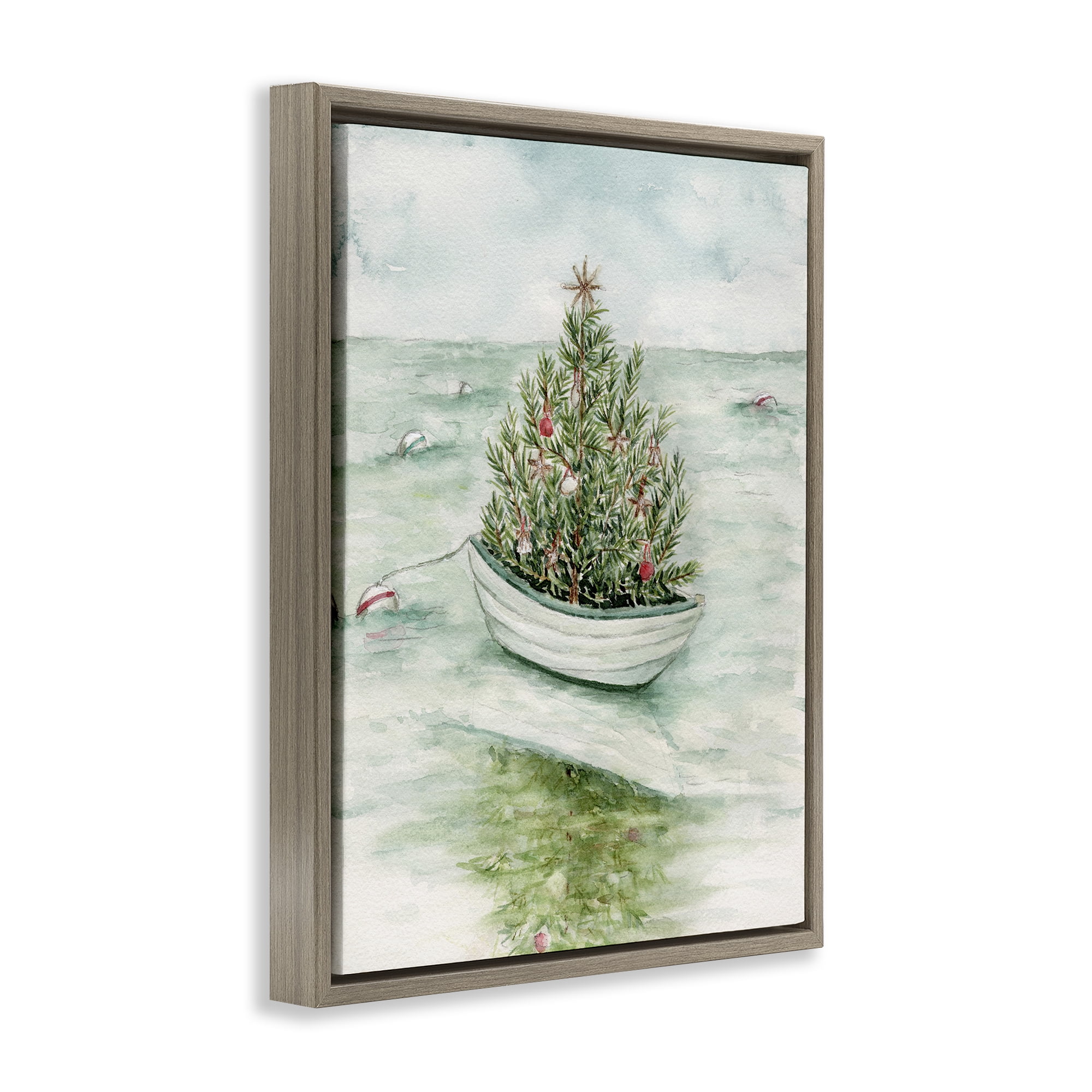 Stupell Industries Beachy Christmas Tree Holiday Painting Brown Floater Framed Art Print Wall Art, 17 x 21