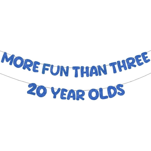 Pre Strung More Fun Than Three 20 Year Olds Glitter Banner Happy 60th Birthday Party Decorations Funny Birthday Banner 60th Wedding Anniversary Decorations (Dark Blue)