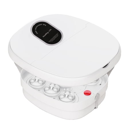 Meoldis Electric Foot Spa Bath with Heating, Bubbles & Red Light - Foldable Foot Soaking Tub with 8 Massage Rollers, Adjustable Temperature, Timer for Home Pedicure & Relaxation