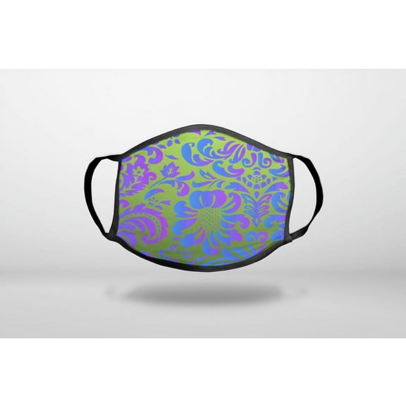 Green Purple Blue Floral Pattern - 3-Ply Reusable Soft Cloth Face Covering, Unisex, Cotton Inner Layer